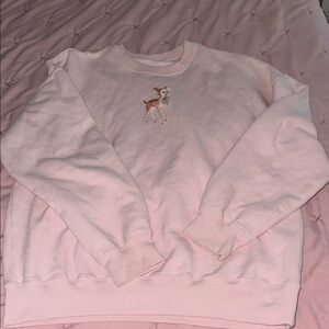Hollister Light Pink Crew Neck Sweater with Deer Embroidery
